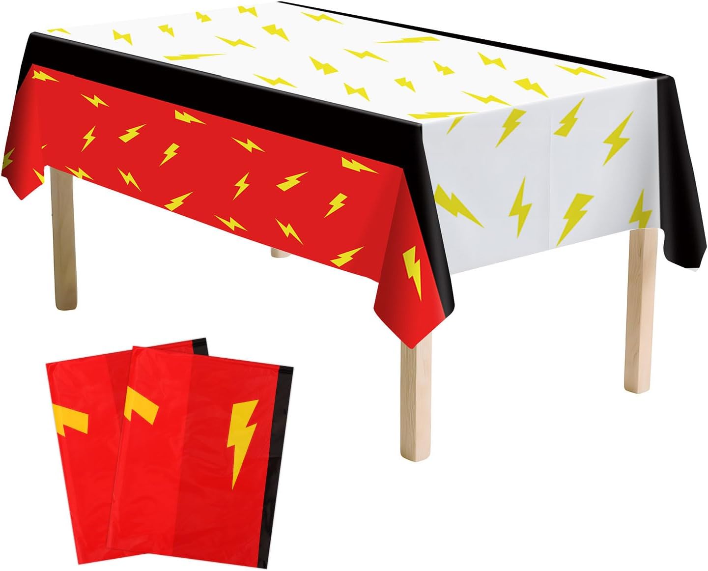 2pcs Red and White Cartoon Tablecloth, 108x180cm/43x71in Cartoon Theme Animation Large Plastic Table Cover with Lightning Bolt Printed for Birthday Party Decorations Supplies