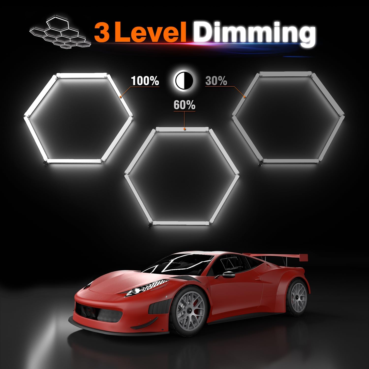 Hexagon Garage Lights : 3 Level Dimmable 322W Tube 11 Grids Hexagon LED Lights - Easy Install 6500K Super Bright Hex Lights for Garage, Home Gym, Shop, Workshop, Basement, Studio