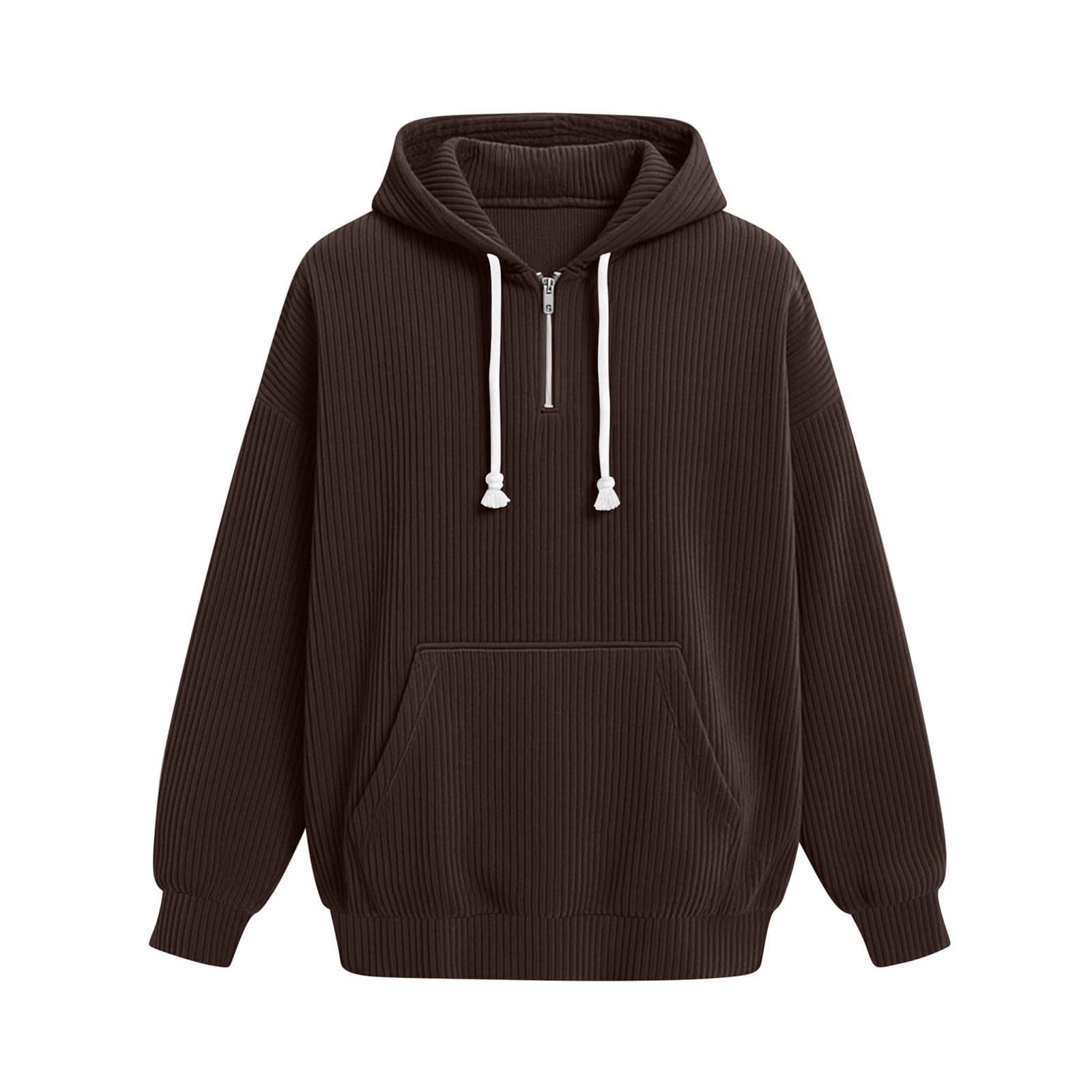 Sweat à Capuche Homme, Poche Kangourou, Velours Côtelé, Manches Longues