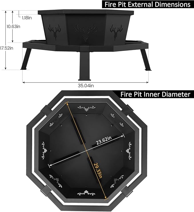 Brasero Octagonal BOINN 35 Pulgadas Metal Negro miniatura 2