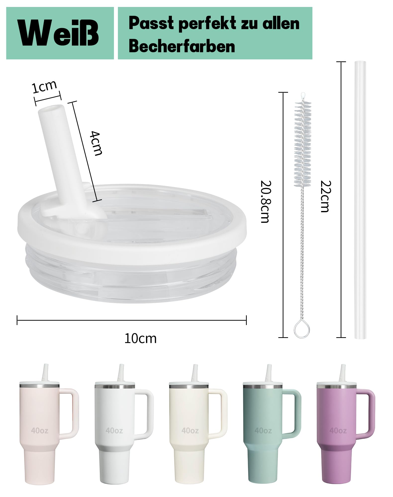 NETONDA Coperchio a prova di perdite per Stanley 1,2 l Quencher H2.0 Flowstate Tumbler bianco 2 pezzi coperchio ermetico per Stanley Cup 40oz tazza coperchio di ricambio