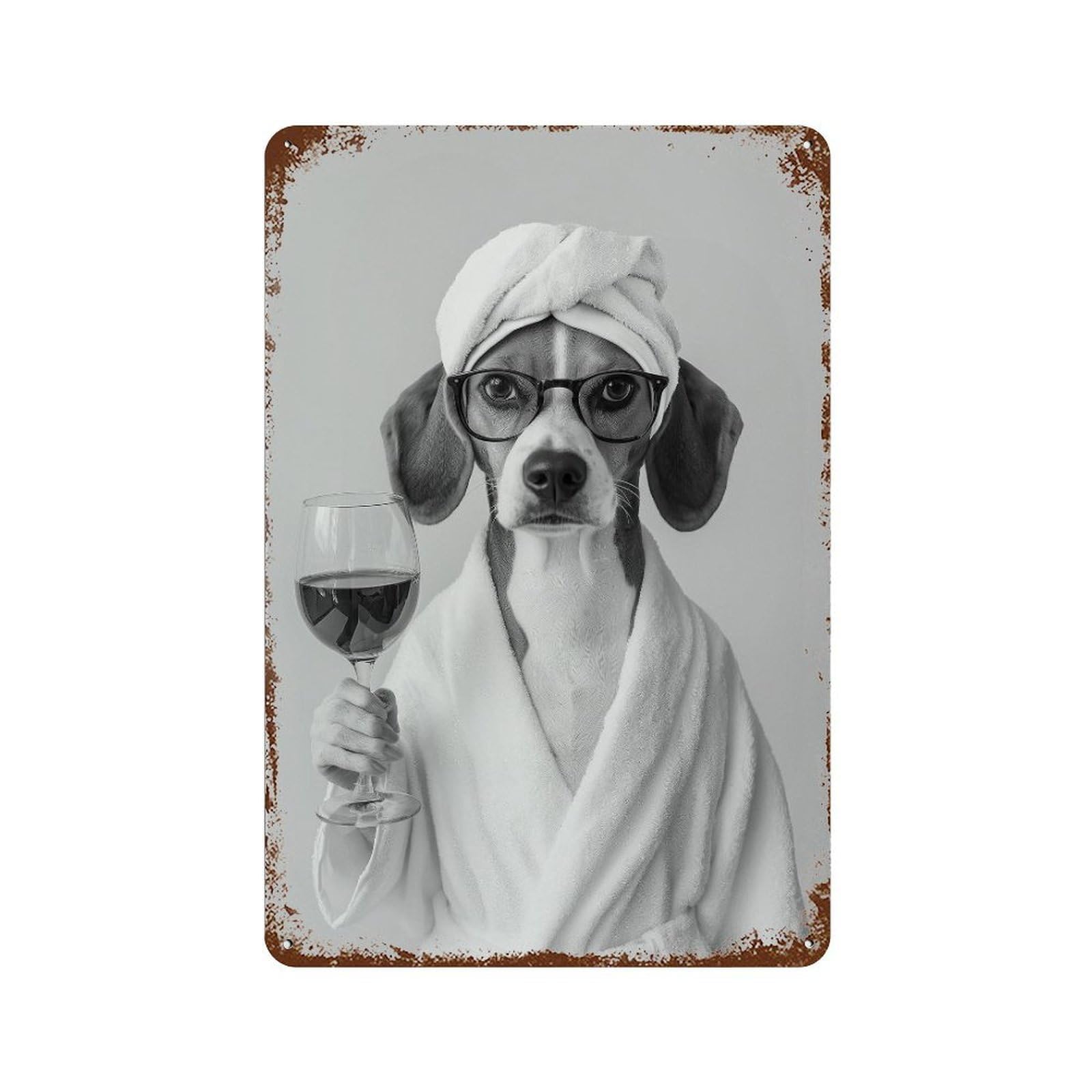 xiaoxiaoshen Beagle in Bathrobe Wine Print Wall Decor Art Metal Tin Poster Modern Home Decor Art Home Bar Shop Decorations Vintage Sign 30x20cm