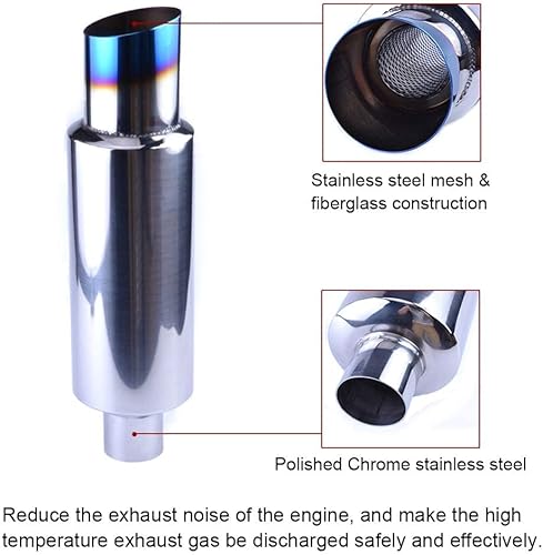 Miniatura 3 de SYKRSS - Silenciador de entrada de 2 pulgadas, silenciador de escape de 2 a 3 pulgadas, puntas de tubo de escape de resonador, silenciador de cola