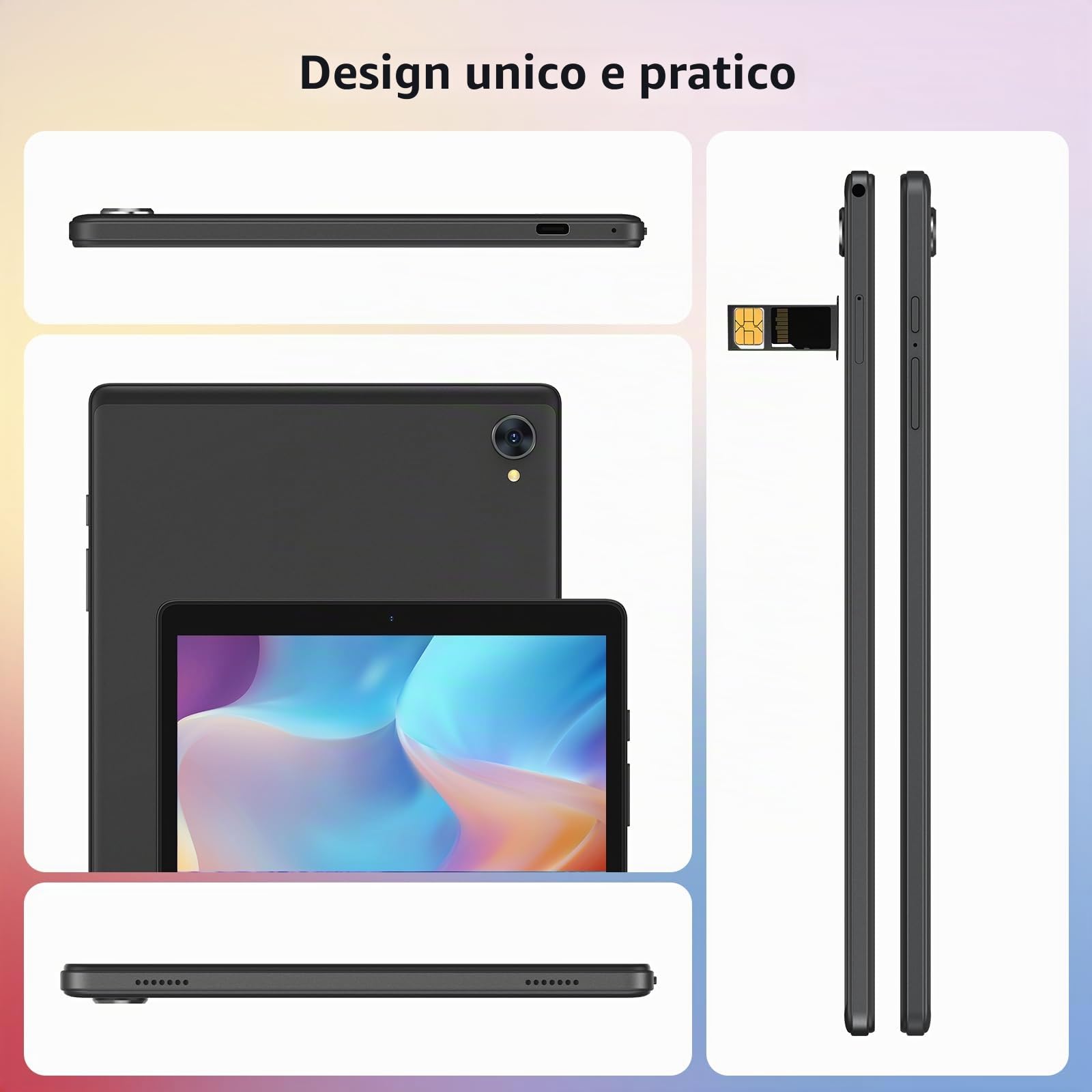 Tablet 10 Pollici Android 15 con 36GB RAM + 128GB ROM (1TB TF), 4G LTE+5G WiFi, Octa-Core 2.0 GHz, 8000mAh, Bluetooth 5.0, GPS, 8MP + 13MP, Tablet con Tastiera, Nero