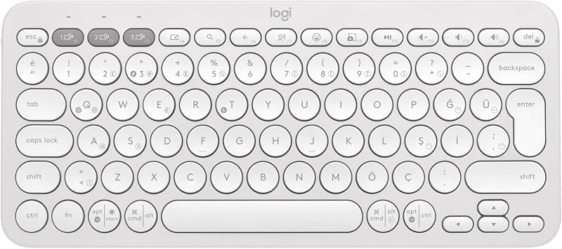 Logitech Pebble Keys 2 K380s Wireless Keyboard with Multi-Device Feature, Customizable Shortcuts, Bluetooth, Portable, Windows, macOS, iPadOS, Android, Chrome OS, Easy-Switch, Turkish Q, White