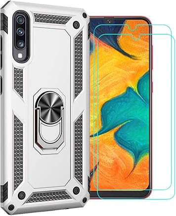 TANYO Funda+2 Pack Vidrio Templado Pel?cula Protectora Adecuado para Samsung Galaxy A50, Anillo Met?lico Soporte Funci?n Magn?tica del Coche Heavy-Duty Armadura Anti-Ca?da Caso, Plata TANYO Funda+2 Pack Vidrio Templado Pel?cula Protectora Adecuado para Samsung Galaxy A50, Anillo Met?lico Soporte Funci?n Magn?tica del Coche Heavy-Duty Armadura Anti-Ca?da Caso, Plata