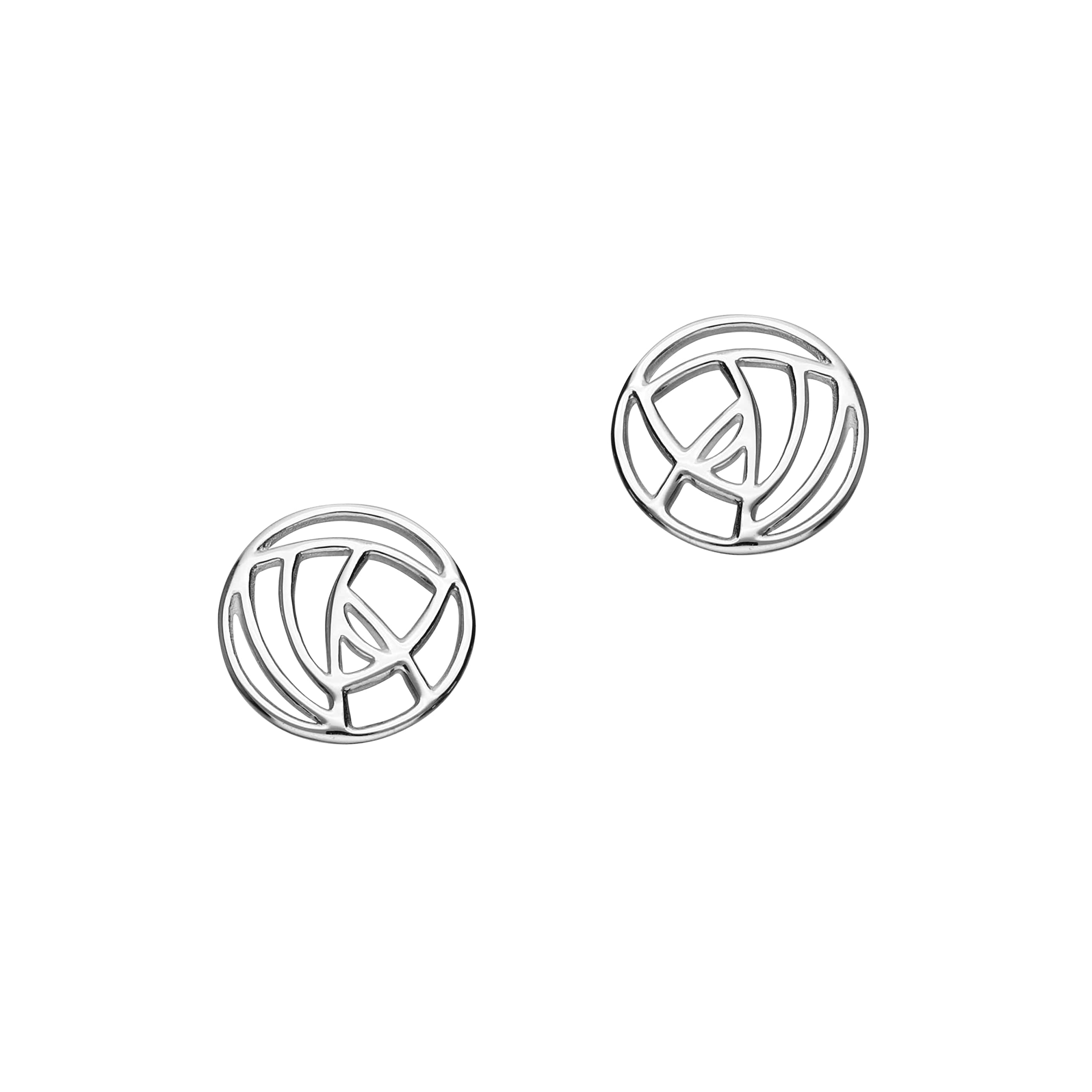 Ortak 925 Sterling Silver Handmade Stud Earrings, Charles Rennie Mackintosh Inspired Design, High Polished, Scottish Fine Jewellery, Made In Orkney Islands, Scotland