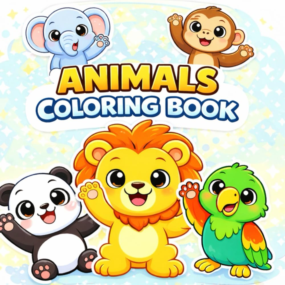 Animals Coloring Book: Cute & Easy Animal Coloring Pages for Kids Ages 3-6