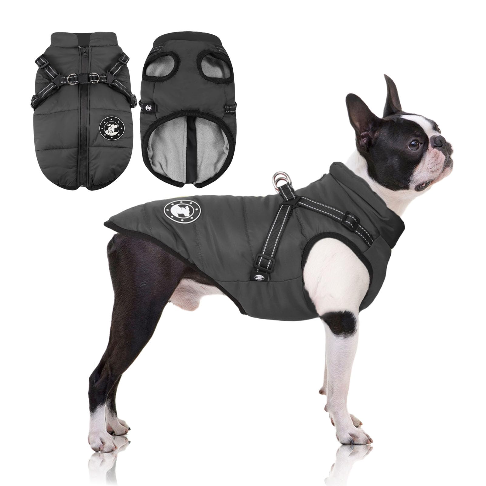 Cappotti per cani impermeabili con imbracatura Vestiti per cani caldi e confortevoli Lavabili in lavatrice Design a strisce riflettenti Resistente anello a D da mettere e togliere comodamente