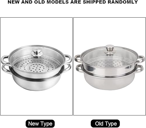 Miniatura 8 de Olla de vapor de 2 capas, olla doble caldera, olla de cocina de acero inoxidable con tapa de vidrio templado y asas dobles, funciona con horno de