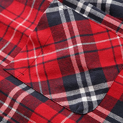 OCHENTA Men's & Boys' Long Sleeve Button Down Plaid Flannel Shirt2