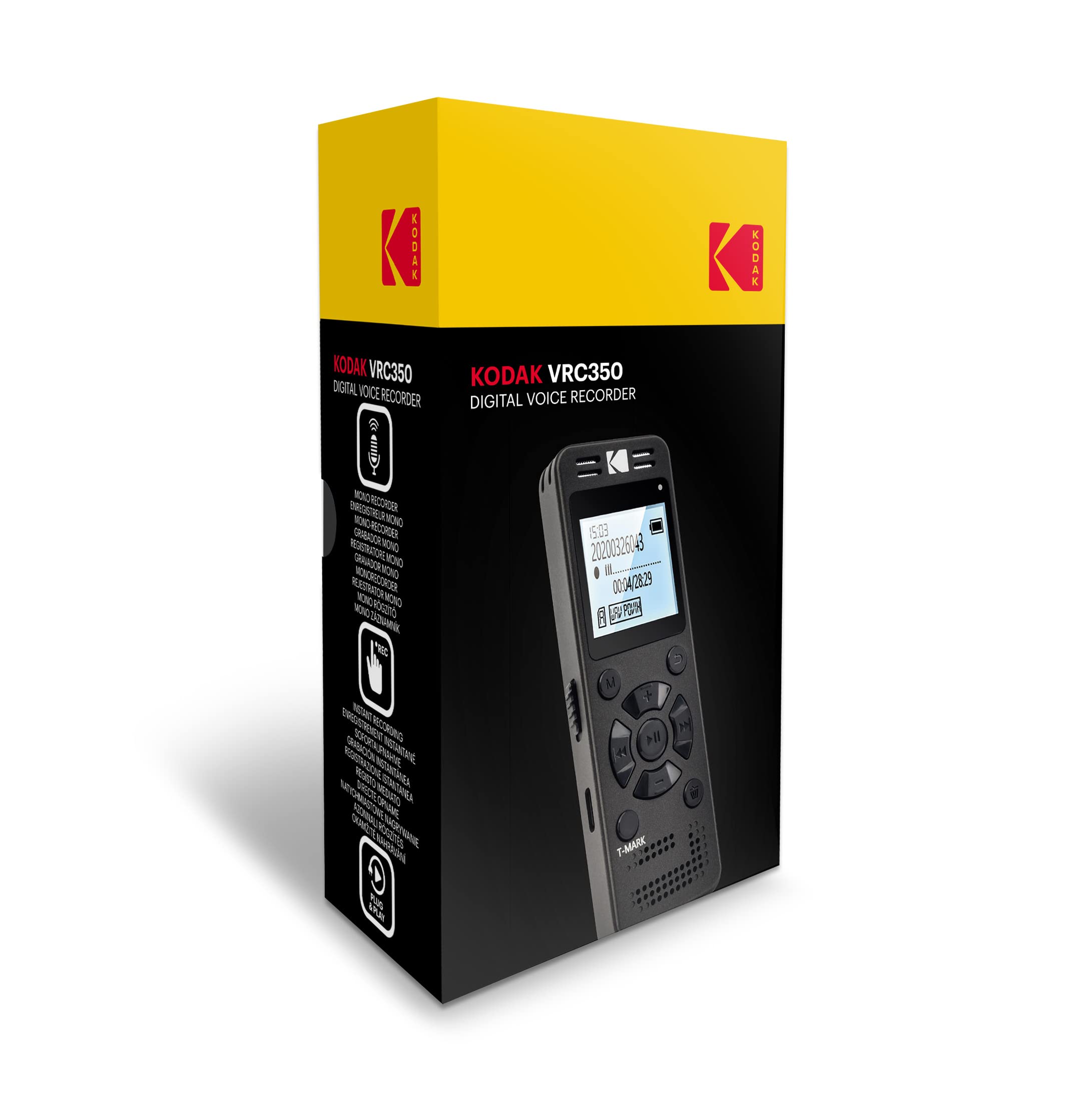 Kodak VRC350 Enregistreur Vocal Haute Intensité Mini Dictaphone Rechargeable Commande Vocale Batterie Lithium Lecteur MP3