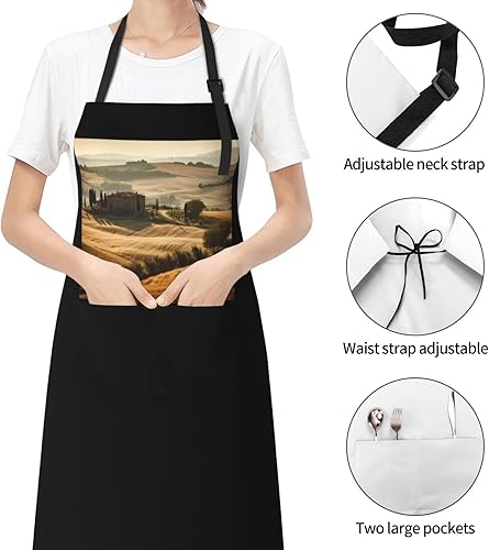 Miniatura 6 de View of Typical Tuscany Landscape Aprons for Women with 2 Pockets, Kitchen Cooking Apron for Men, Water and Oil Resistant, Adjustable Bib Apron