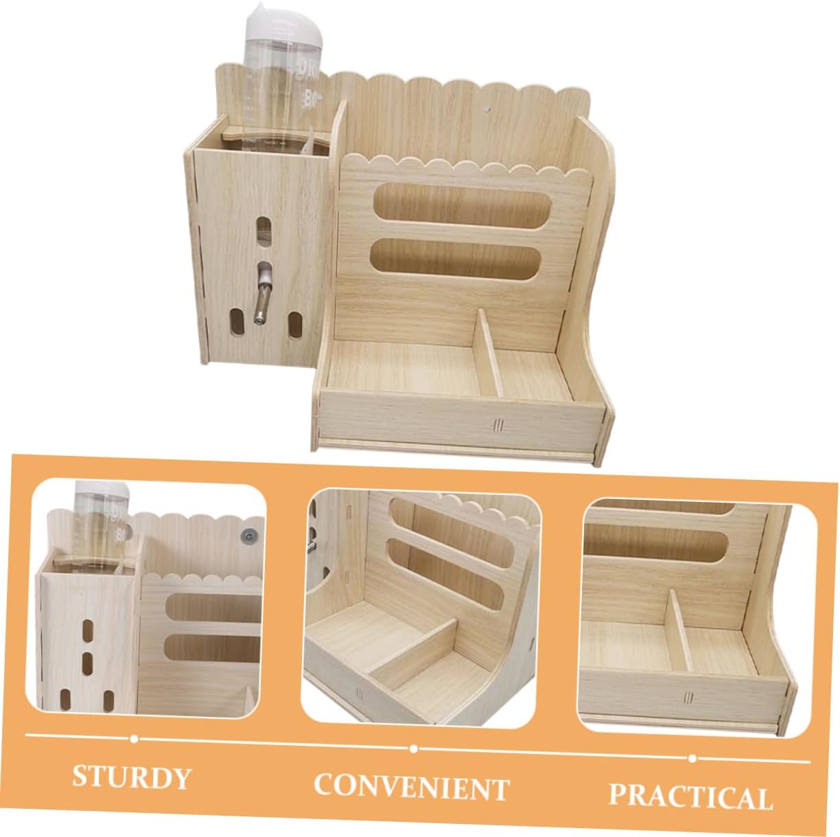 Wooden Guinea Pig Feeder Hay Rack Rabbit Feeder Water Bottle Multifunctional Cage Accessory