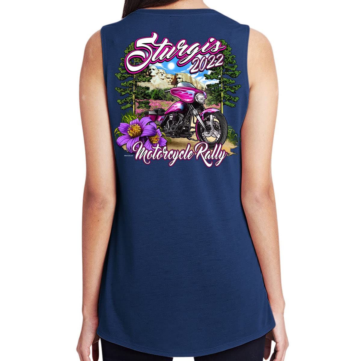Ladies 2022 Sturgis Motorcycle Rally 82nd Anniversary Pink Bike Hi-Lo Tank Top