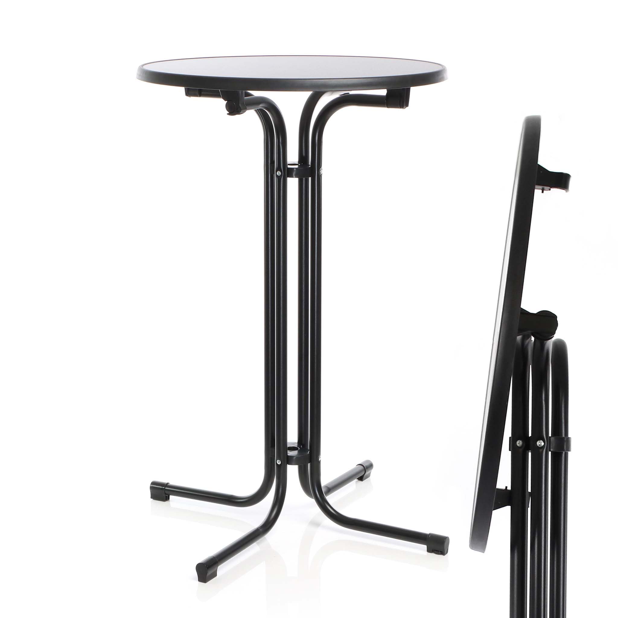 Mesa Bistro Plegable Negra Redonda Ø 80cm Mesa de pie para Interior/Exterior 110cm de Alto