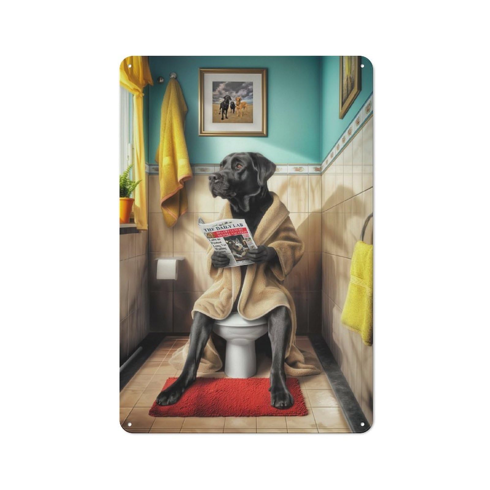 Junmoney Black Labrador Bathroom Retro-Style Metal Plaque 30X20cm For Garage Or Workshop, For Garage, Workshop And Man Cave Decoration