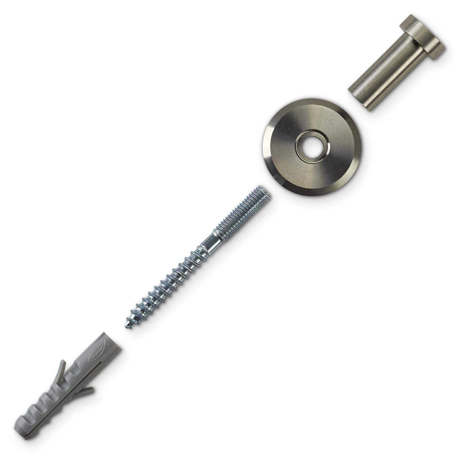 SOTECH 10 pezzi Appendiabiti in acciaio inox MEDEA (Ø 10/15 mm, Lunghezza 30 mm) Ganci spazzolato Fissaggio a scomparsa, viti e tasselli inclusi