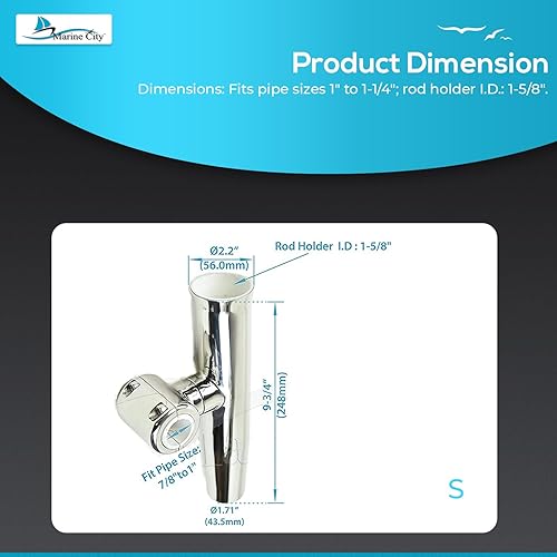 Miniatura 5 de MARINE CITY Soporte ajustable para caña de pescar, de acero inoxidable 304, se adapta a rieles de 1 pulgada a 1-14 pulgadas, ideal para marines,
