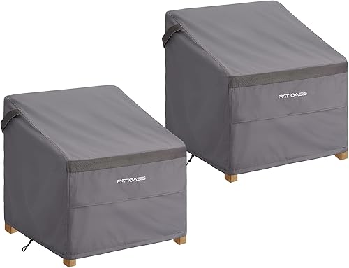 Miniatura 7 de Juego de 2 fundas apilables para sillas de patio de 48 pulgadas de alto, impermeables, color gris, para sillas de bar y taburete, resistentes al