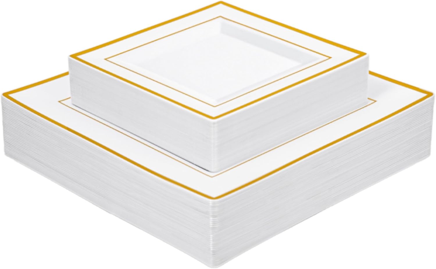 80pcs White Plastic Plates With Gold Rim, Square Disposable 9.5 inch Dinner Plate and 6.5 inch Dessert Plates for Party, Wedding and Birthday