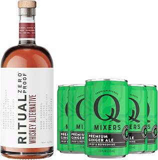 Ritual Zero Non-Alcoholic Whiskey Alternative with 5 Pack of Q Mixers Ginger Ale for your favorite Alcohol-Free Mixed Drink