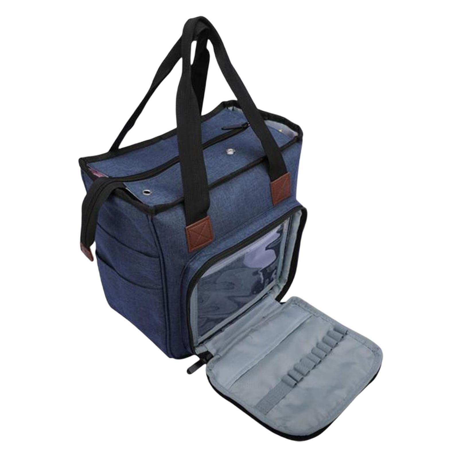 Juego de 2 bolsas de tejer portátiles, bolsa de almacenamiento, accesorios de costura, ganchos de ganchillo, color azul
