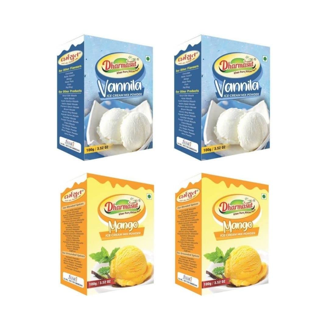 Dharmasut 2 Vanilla + 2 Mango Instant Ice Cream Mix Powder|Combo Of 4|400Gm