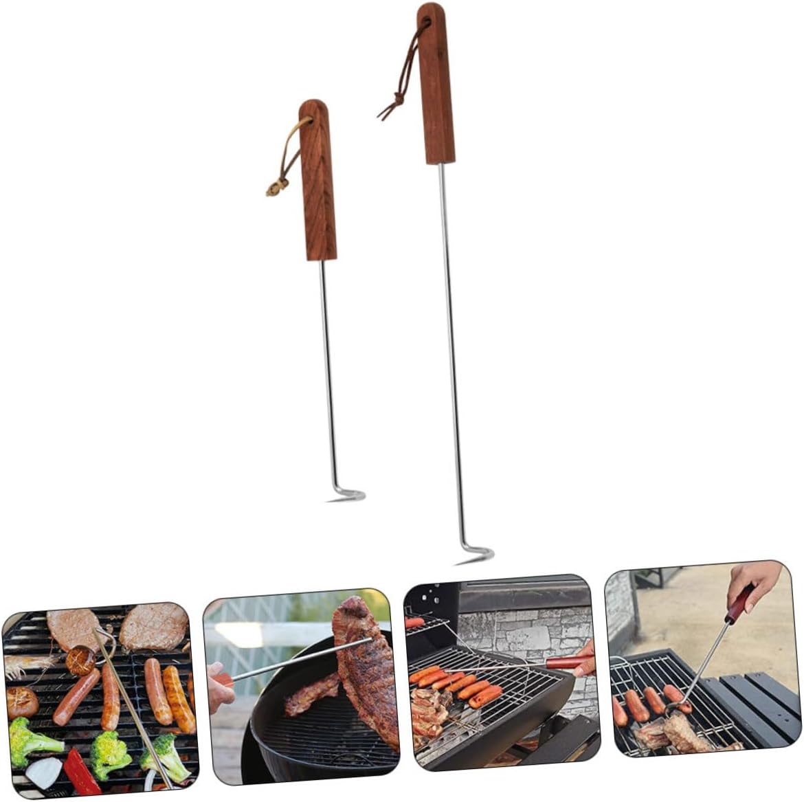 BESPORTBLE 8pcs Stainless Steel Meat Hook Turner BBQ Food Flipper for Grilling Heavy-Duty Handle Meat Hooks for and Serving