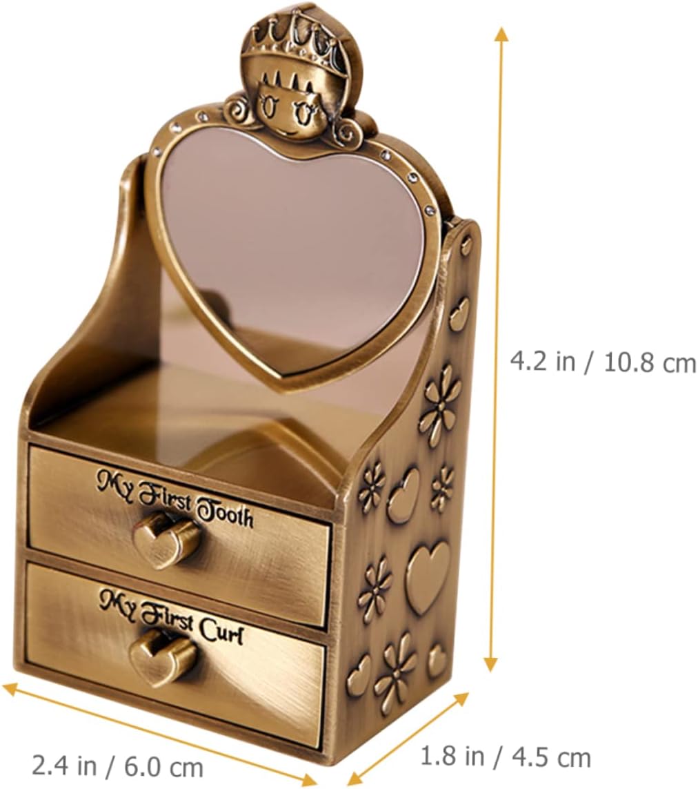 BESTonZON First Tooth Curl Storage Box Metal Tooth Fairy Box Lids Keepsake Storage Case Nursery Decor for Boys and Girls