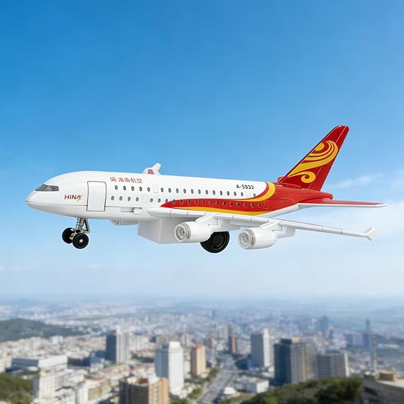 Hainan Airlines Pull Back Airplane Toy for Kids, Diecast Alloy Plane with LED Lights & Realistic Sounds, Detachable Stairs & Display Base, Toddler Aircraft Play Gift for Boys Girls Ages 3+