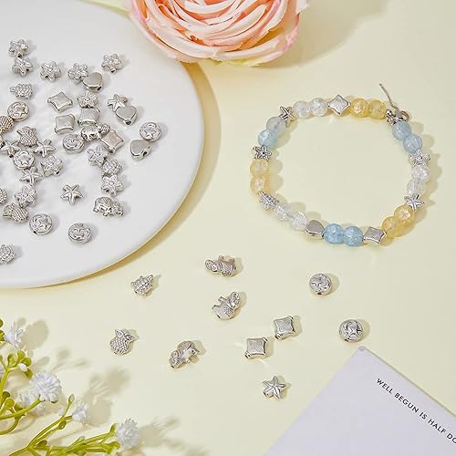 Miniatura 4 de HOBBIEASY - Juego de 310 cuentas espaciadoras de plástico CCB plateadas, 8 estilos, tibetano, surtidas, formas de animales, cuentas sueltas,