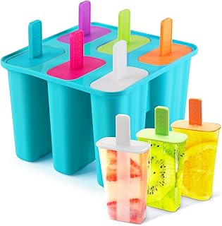 Eleganted Ice Cream Mold Silicone Popsicle Mold 6 Pieces BPA Free Popsicle Mold Reusable Easy Release Ice Pop Maker (Blue)