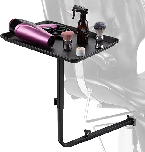 Miniatura 9 de Noverlife Bandeja de metal para salón unida a la silla, bandeja de silla de peluquería de rotación de 360 grados para herramientas de peluquería,