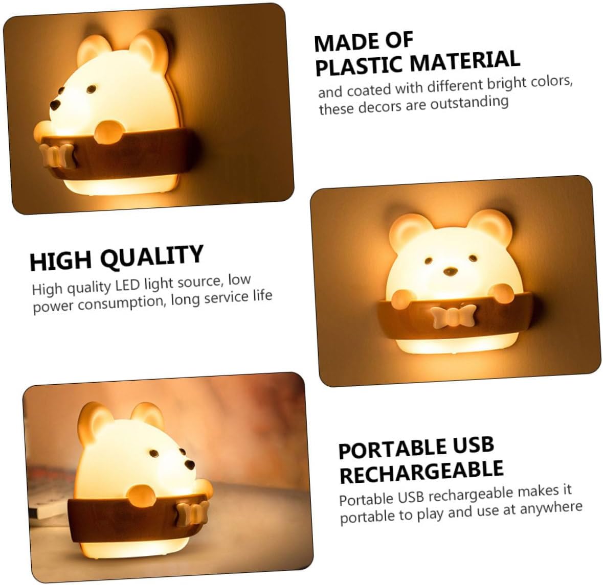DOITOOL 3pcs Adorable Bear Led Night Light Rechargeable Remote-Controlled Safe for Boys and Girls Versatile Wall-Mounted Standing Design Energy Efficient Bedroom Lamp for Comfortable Sleep