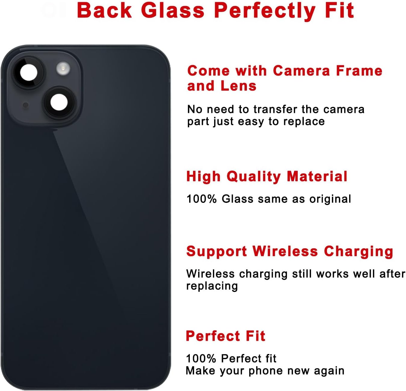 Rear Back Glass Replacement for iPhone 14 6.1-inches with Reparing Toolkit and All Necessary Parts (Midnight Black) image 3