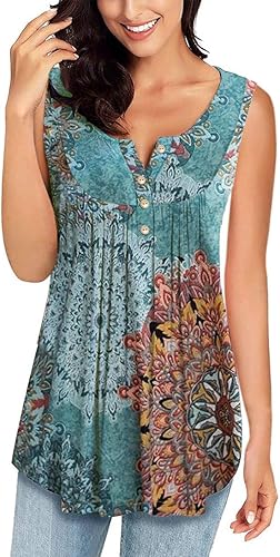 MIROL Camisas de verano sin mangas con cuello en V para mujer, color liso, casuales, con vuelo, camisetas holgadas sin mangas, blusas con botones