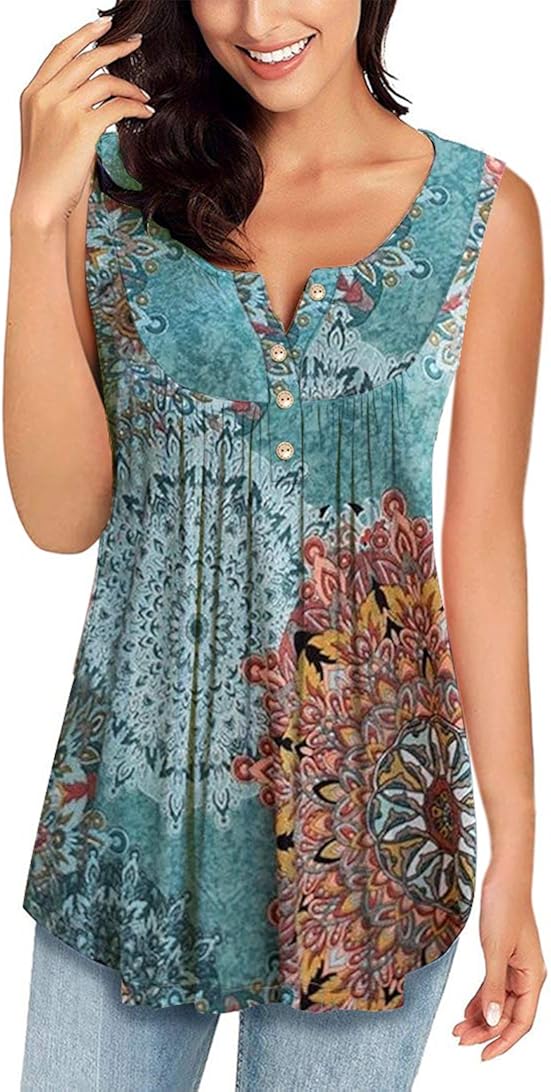 MIROL Womens Spring Sleeveless V Neck Solid Color Casual Swing Shirts