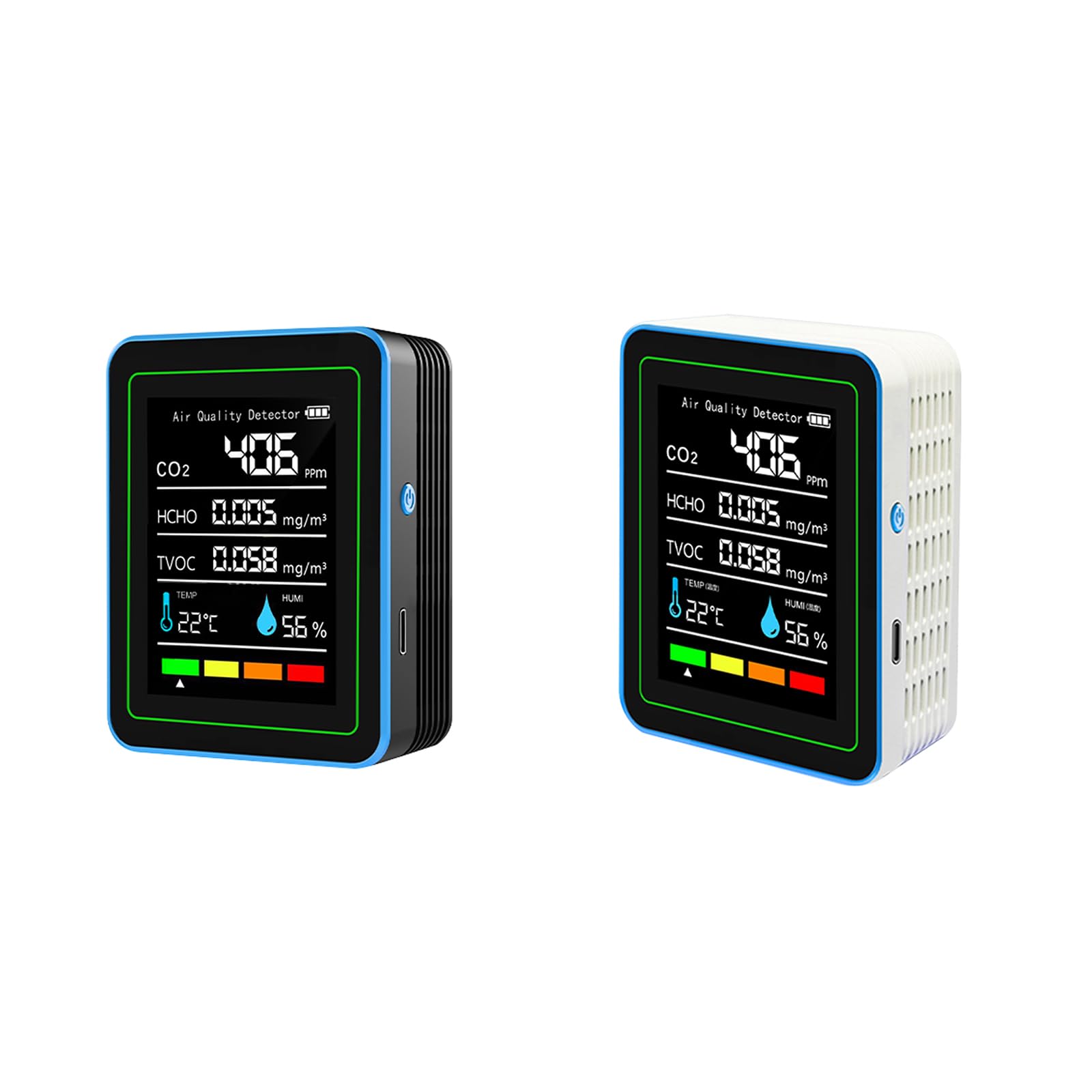 Monitor Qualità Dell'Aria 5 In 1 – Rileva CO2, CO, TVOC, Temperatura E Umidità – Display LCD A Colori Con Batteria Ricaricabile