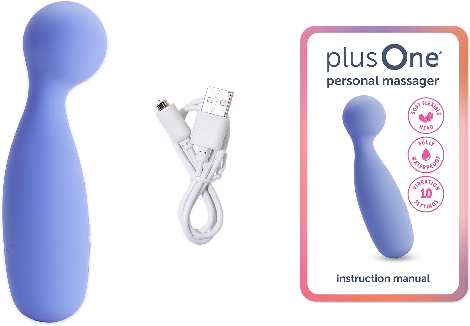 plusOne Personal Massager, 10 Vibration Settings, Waterproof, Body-Safe Silicone, Ultra Hygienic, USB Rechargeable, for Women and Men