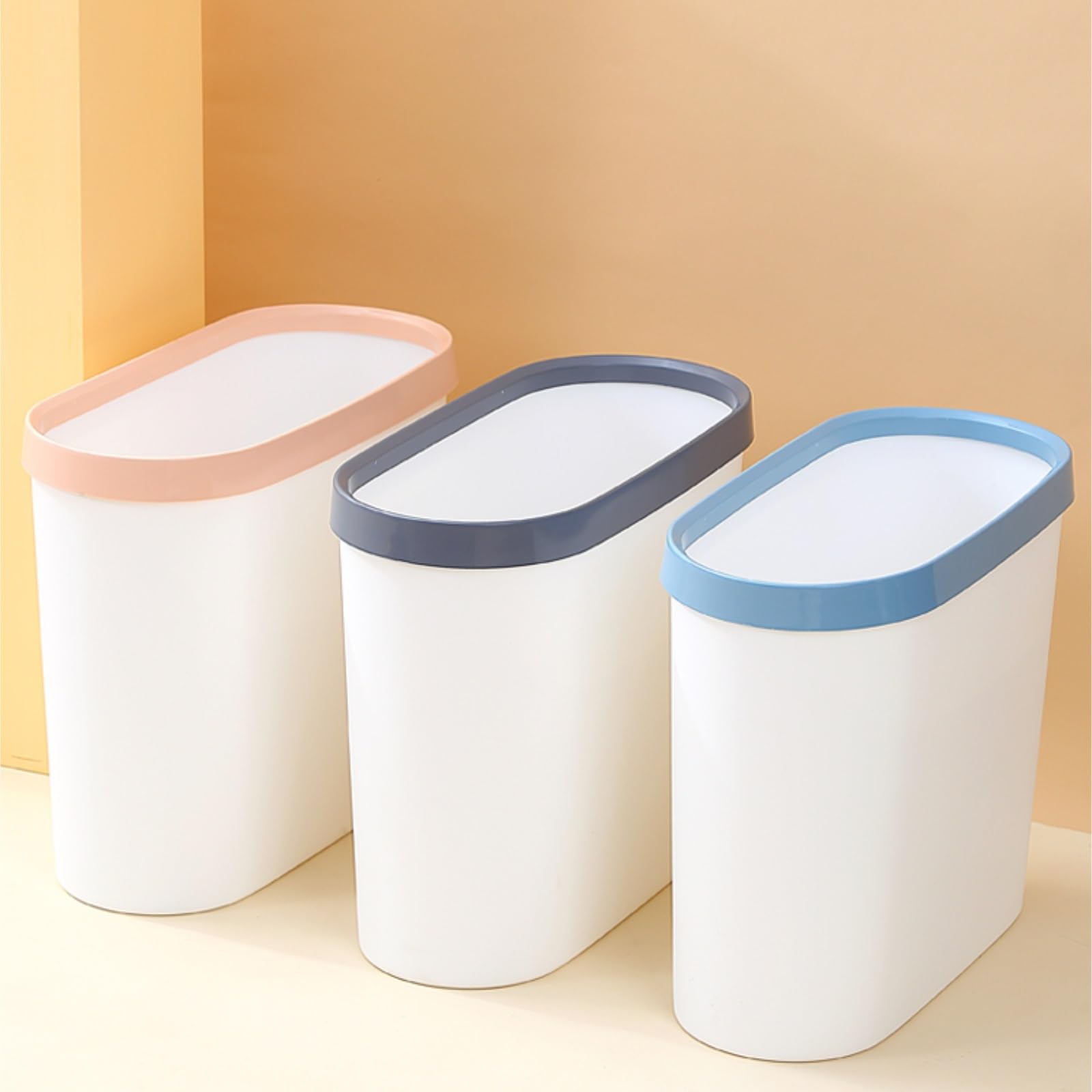 Cubo De La Basura Casa Papelera De Plástico For Espacios Estrechos, Baño Y Hogar Papelera Reciclaje(Black)