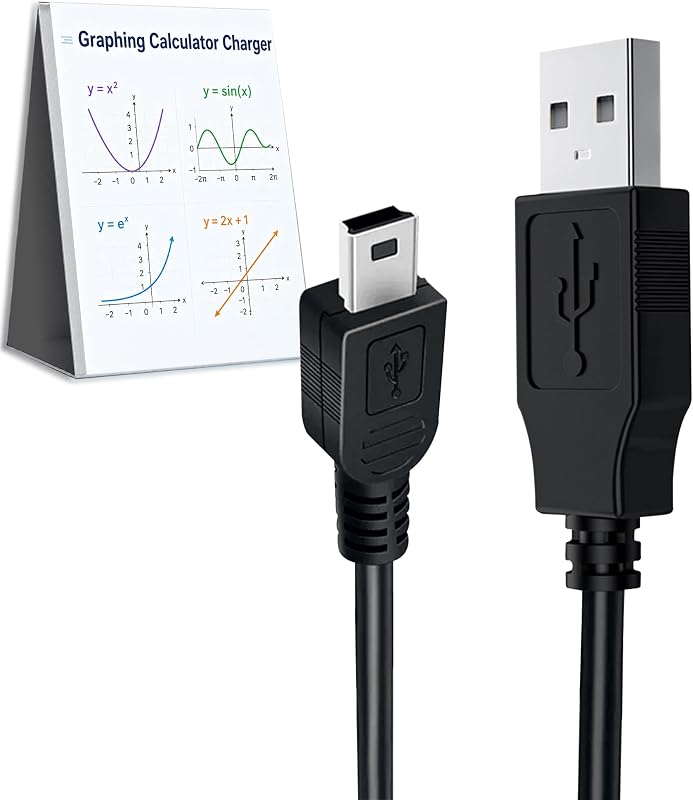 TI-84 Plus CE Calculator Charger: TI 84 Nspire Charging Cable (5ft) | TI84 Graphing Calculator Cord Compatible with Texas Instruments Ti-nspire CX CAS II C Silver Edition TI-83 TI-85 Data Cable