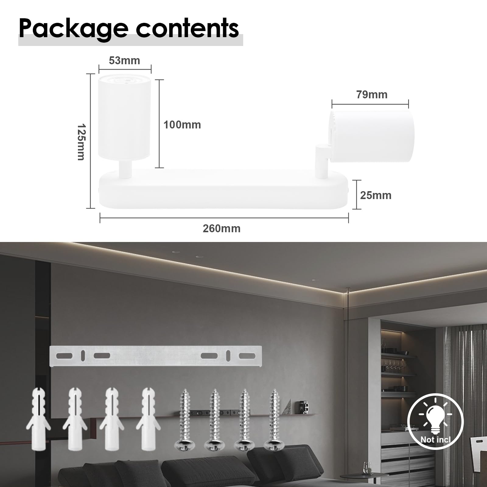 KYOTECH Faretti da soffitto 2 luci plafoniera LED plafoniera bianca faretto orientabile GU10 faretti da soffitto girevoli per 2x lampadine GU10 per cucina soggiorno, lampadine non incluse
