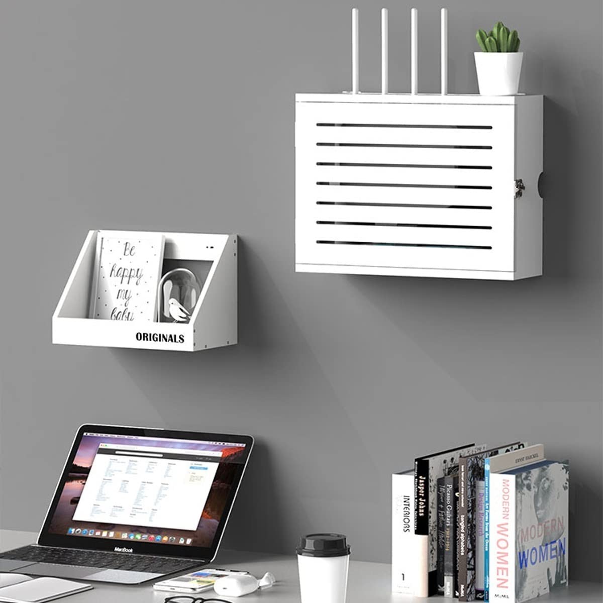Sto Box mural en bois pour routeur câblage, modem WiFi, câble caché, support TV haute capacité, accessoire pour décoration d'intérieur