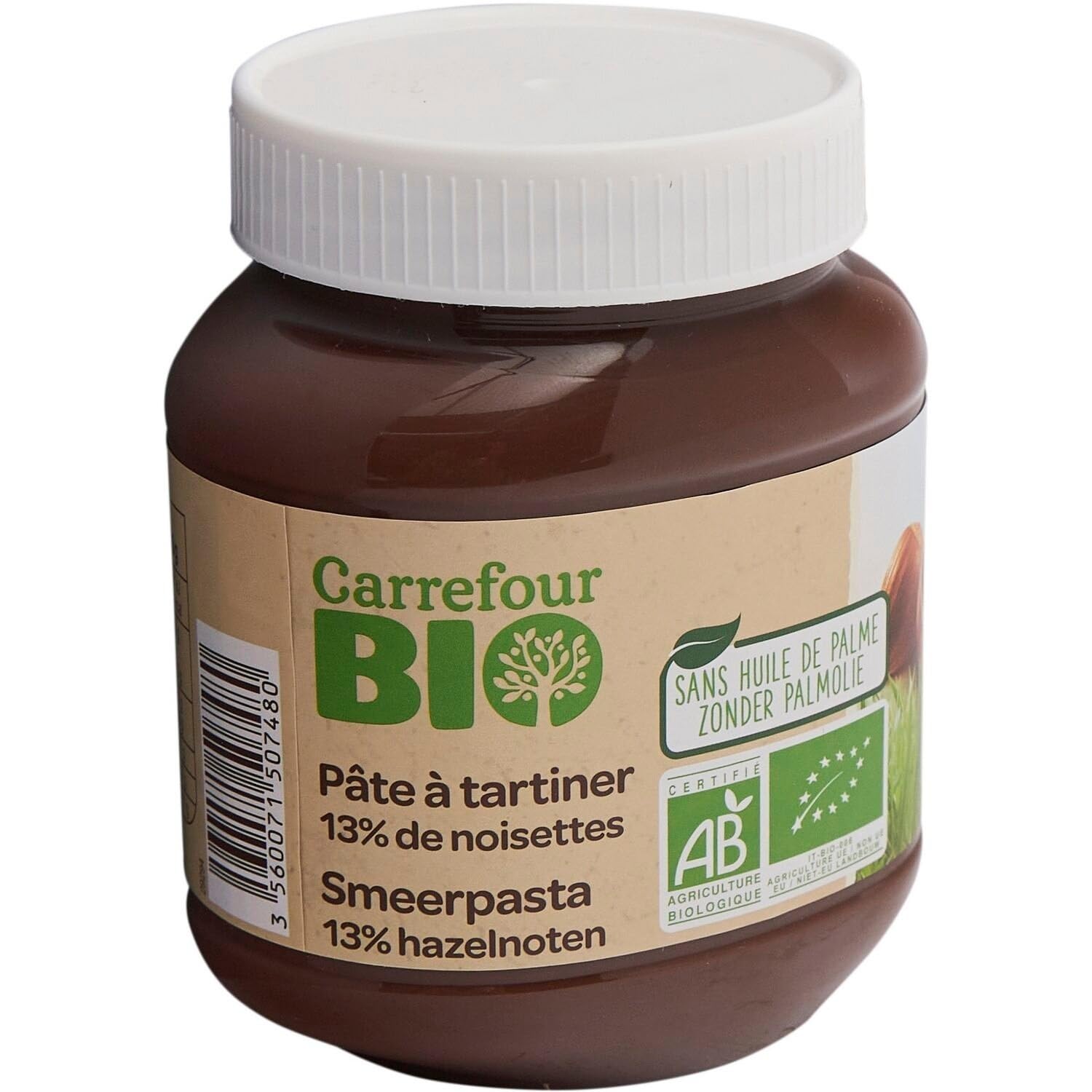 CARREFOUR BIO – Pâte à Tartiner Noisettes Bio, Goût Intense et Texture Onctueuse (Pot 350g) - Le Lot De 4