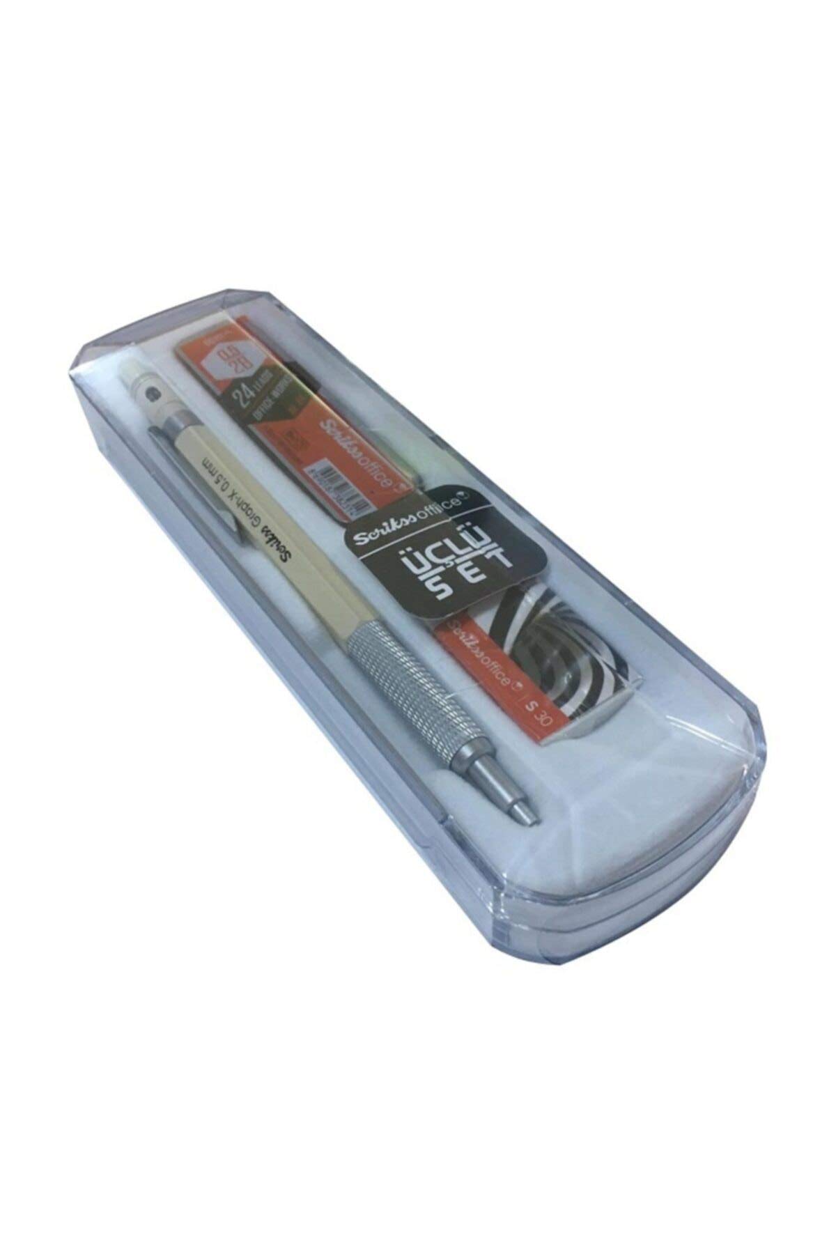Scrikss Office Graphx 3'lü Set Mekanik Kurşun Kalem Silgi Min Beyaz 0.5 Mm