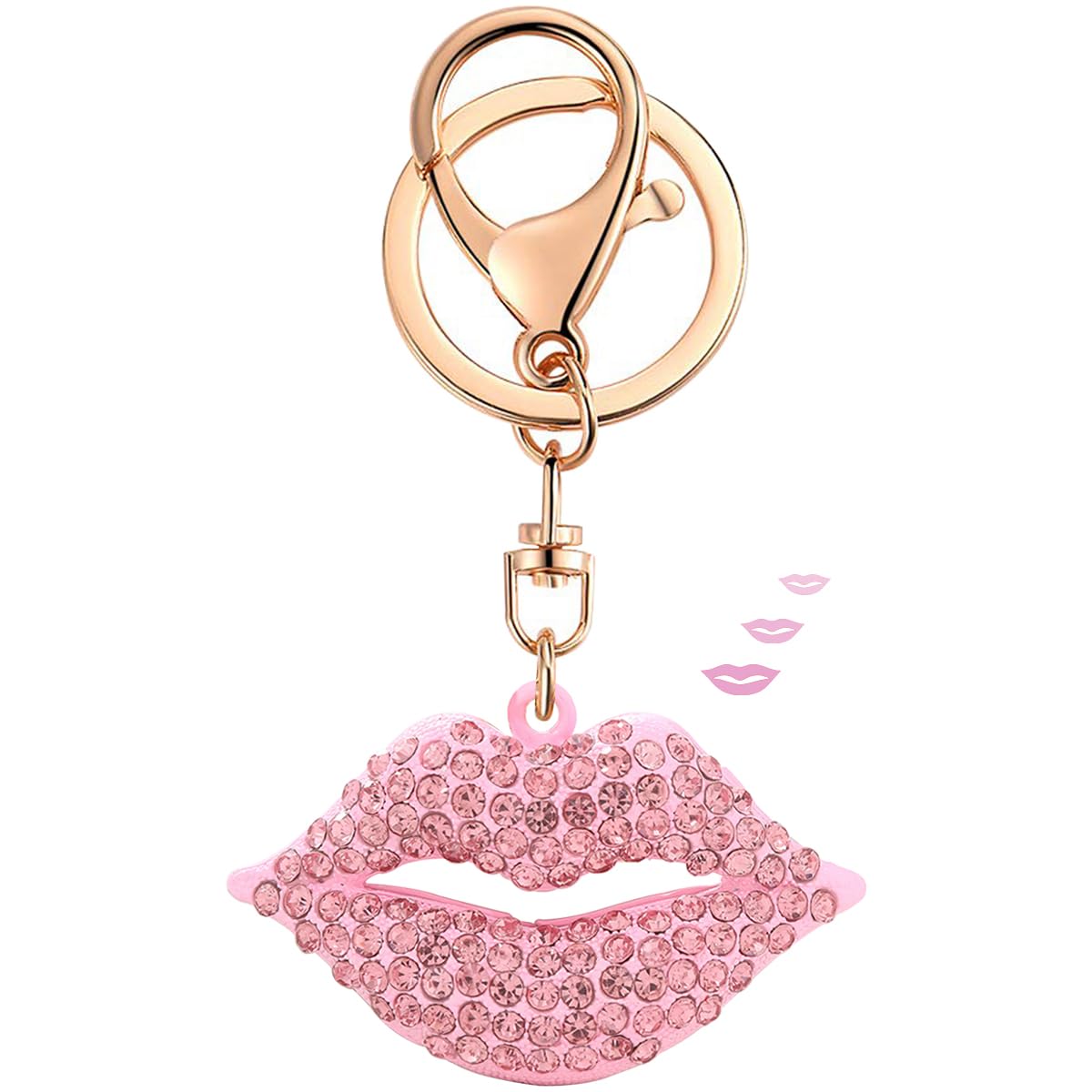 Ryie Cute Keychain Women Key Chains For Car Kawaii Rhinestone Crystal Bling Pink FOB Key Ring For Bag Backpack Charm Accessories (Lips Pink)