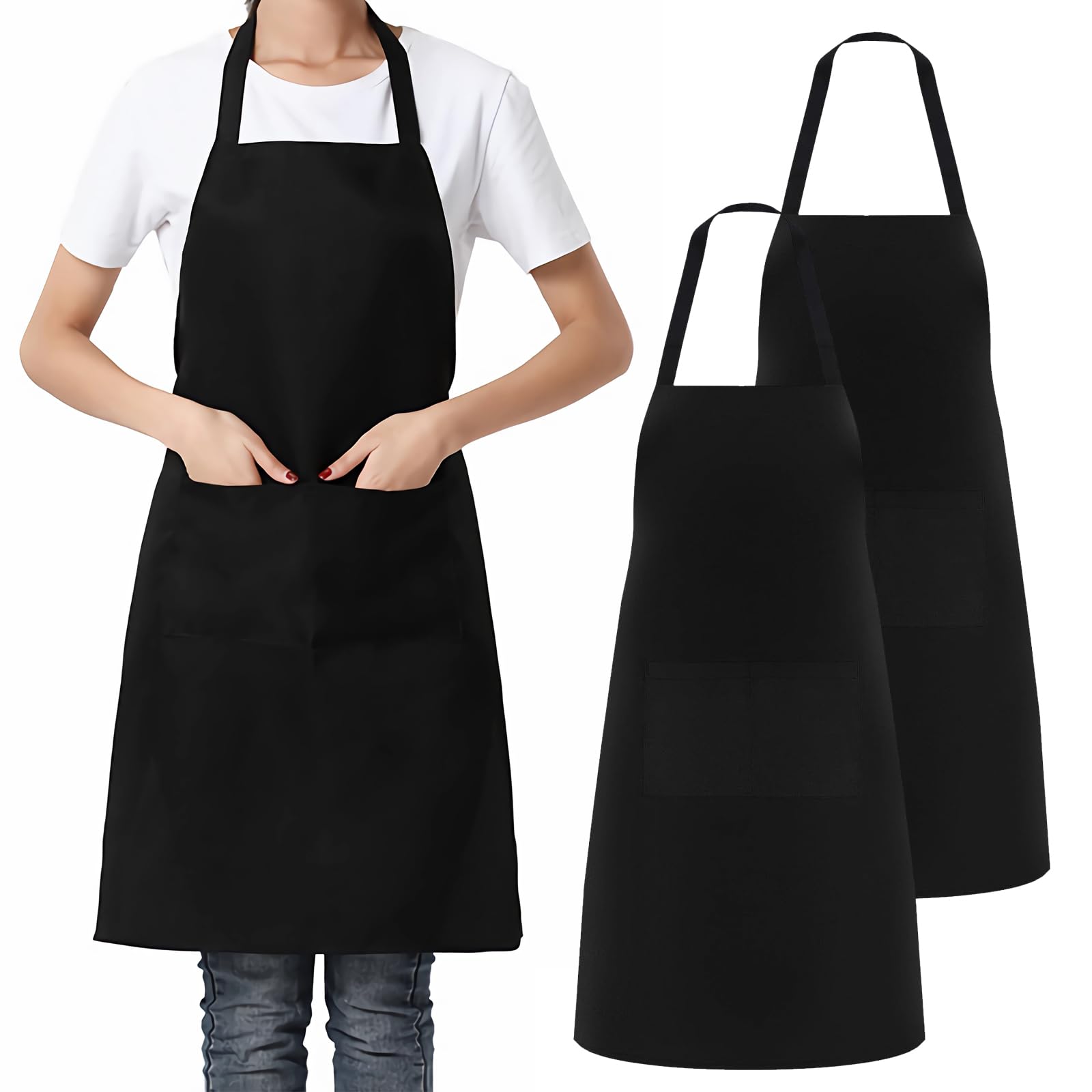 Guegine Unisex Black 2 Pcs Apron, Adjustable, Large Pocket Divider Design, Waterproof, Home Kitchen, Restaurant, Bakery, Cafe