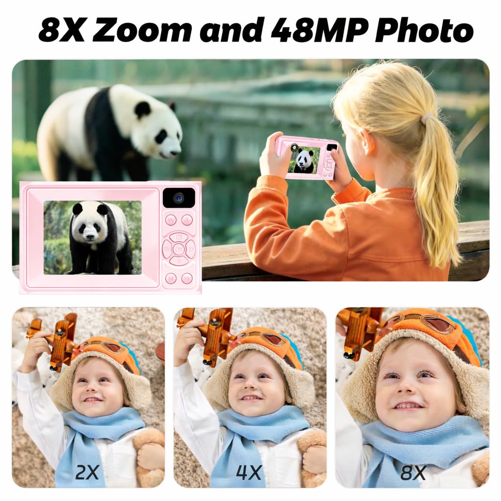 Cámara Digital 1080P 48MP Cámara de Fotos, Cámara Compacta Portátil con Pantalla LCD de 2,4", Tarjeta SD de 32 GB, Regalo para Niños, Adolescentes, Estudiantes, Principiantes