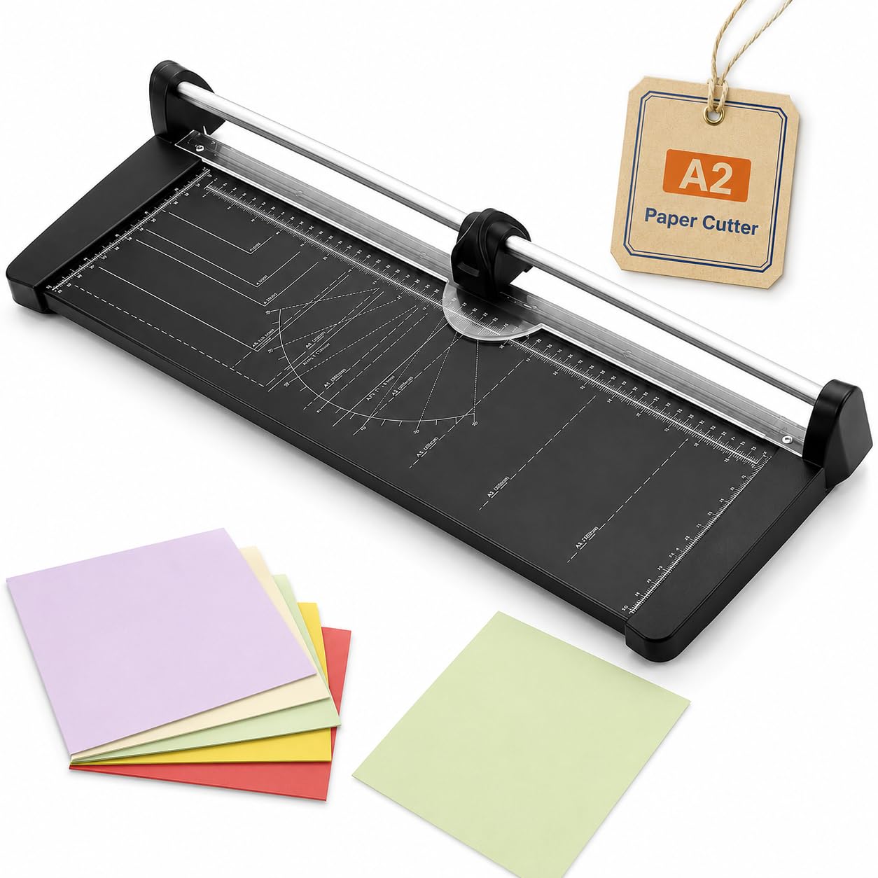 Taglierina manuale A2, taglia fino a 10 fogli, testina a lama scorrevole | Tagliacarte a ghigliottina in metallo, taglia cartoncini e foto, larghezza 60 cm, per ufficio e scuola
